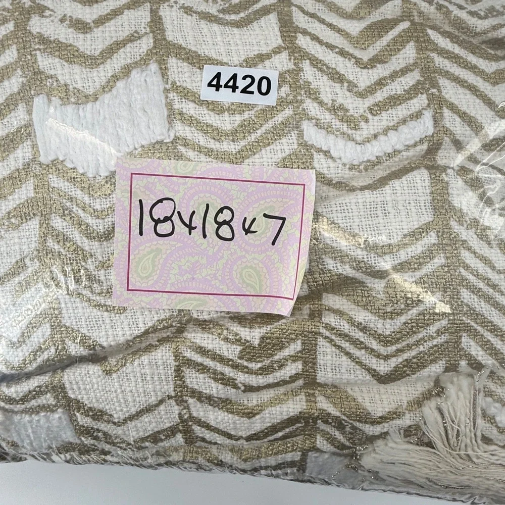 Max Studio 18x18 Throw Pillow Gold‎ Cream Chevron Tassel Boho Glam Decor